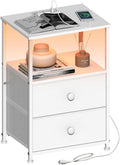White Sofa End Table with Fabric Drawers and USB Ports I674661