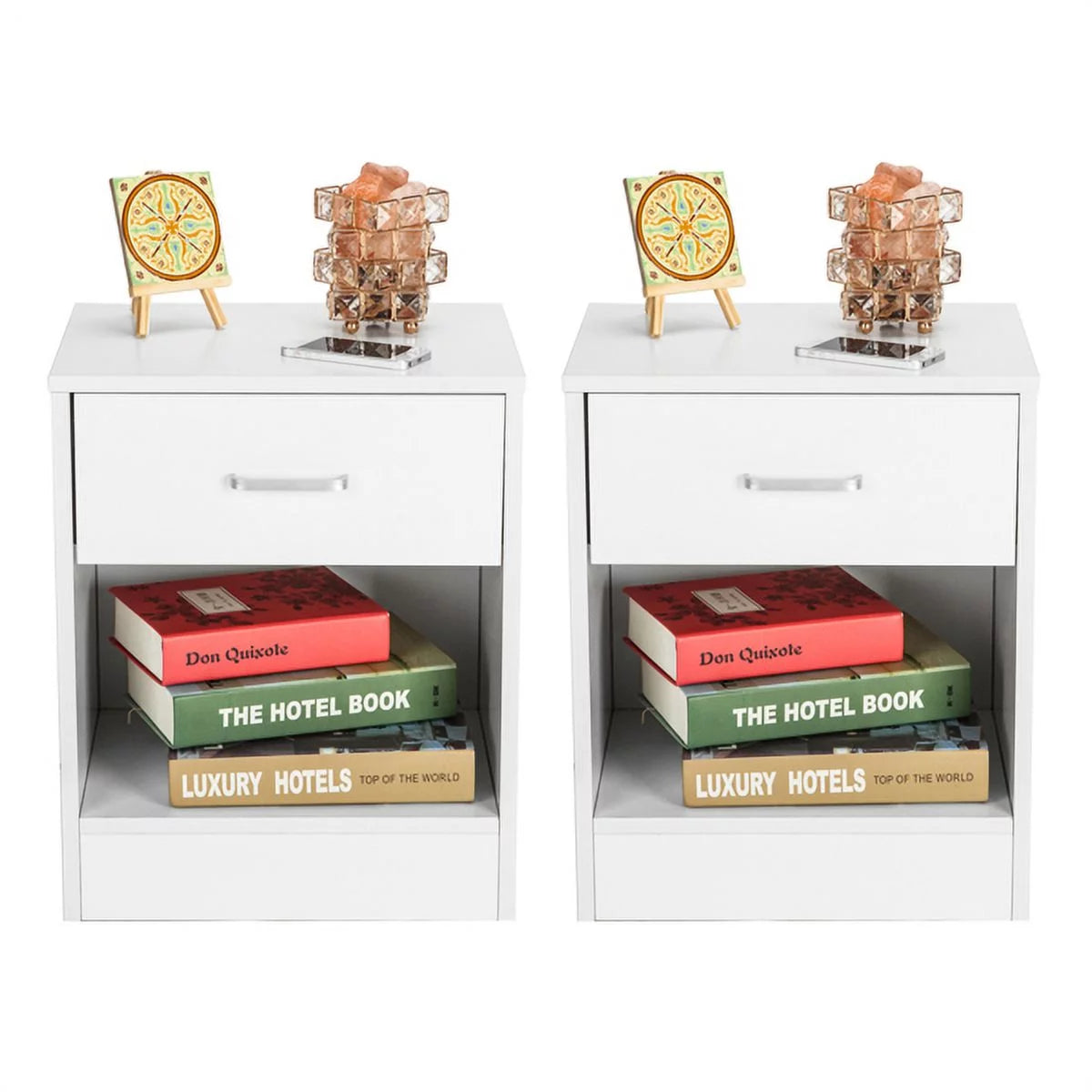 White Wood Nightstand with Storage Drawers V150