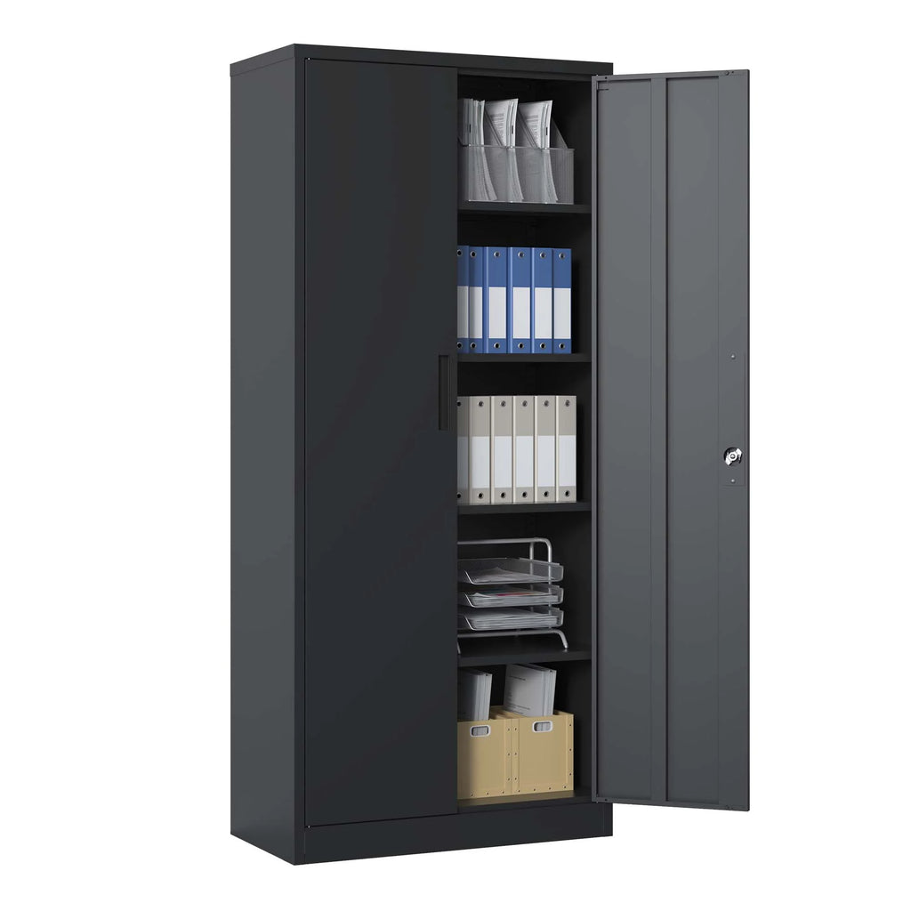 Black Metal Locking Storage Cabinet with 4 Shelves I971499