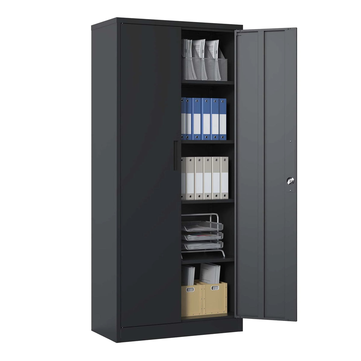Black Metal Locking Storage Cabinet with 4 Shelves I971499