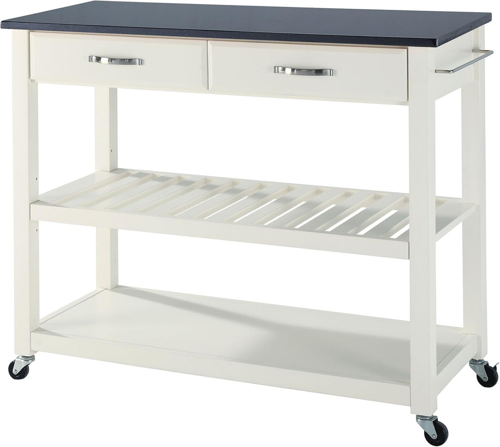 Full Size Kitchen Prep Cart with Solid Black Granite Top P54182