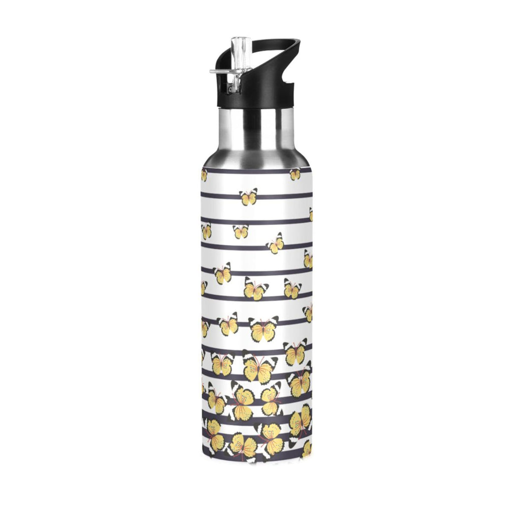 Navy Blue Striped Stainless Steel Vacuum Insulated Water Bottle with Straw Lid 20 OZ K787