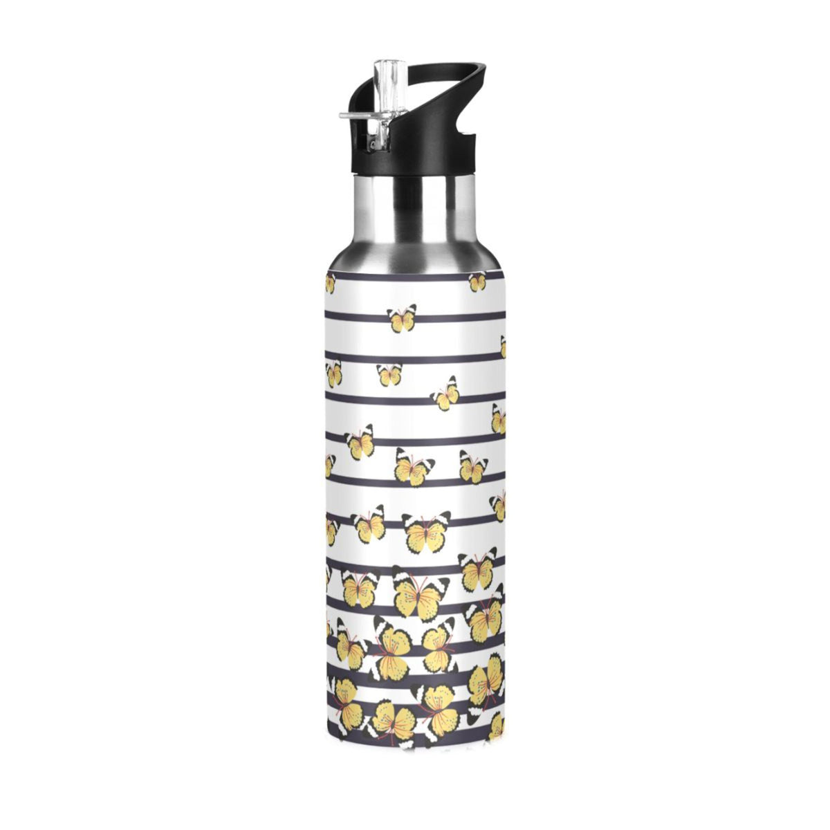 Navy Blue Striped Stainless Steel Vacuum Insulated Water Bottle with Straw Lid 20 OZ K787