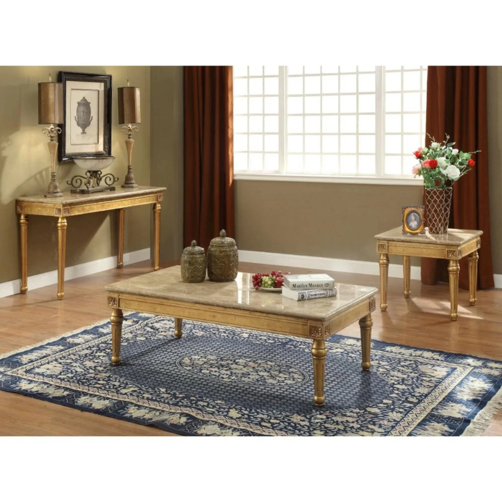 Beige Marble Antique Gold 3pcs Living Room Set Y971326