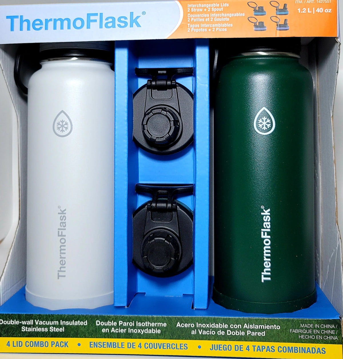 40oz Insulated Stainless Steel Water Bottle, 2-pack I107858