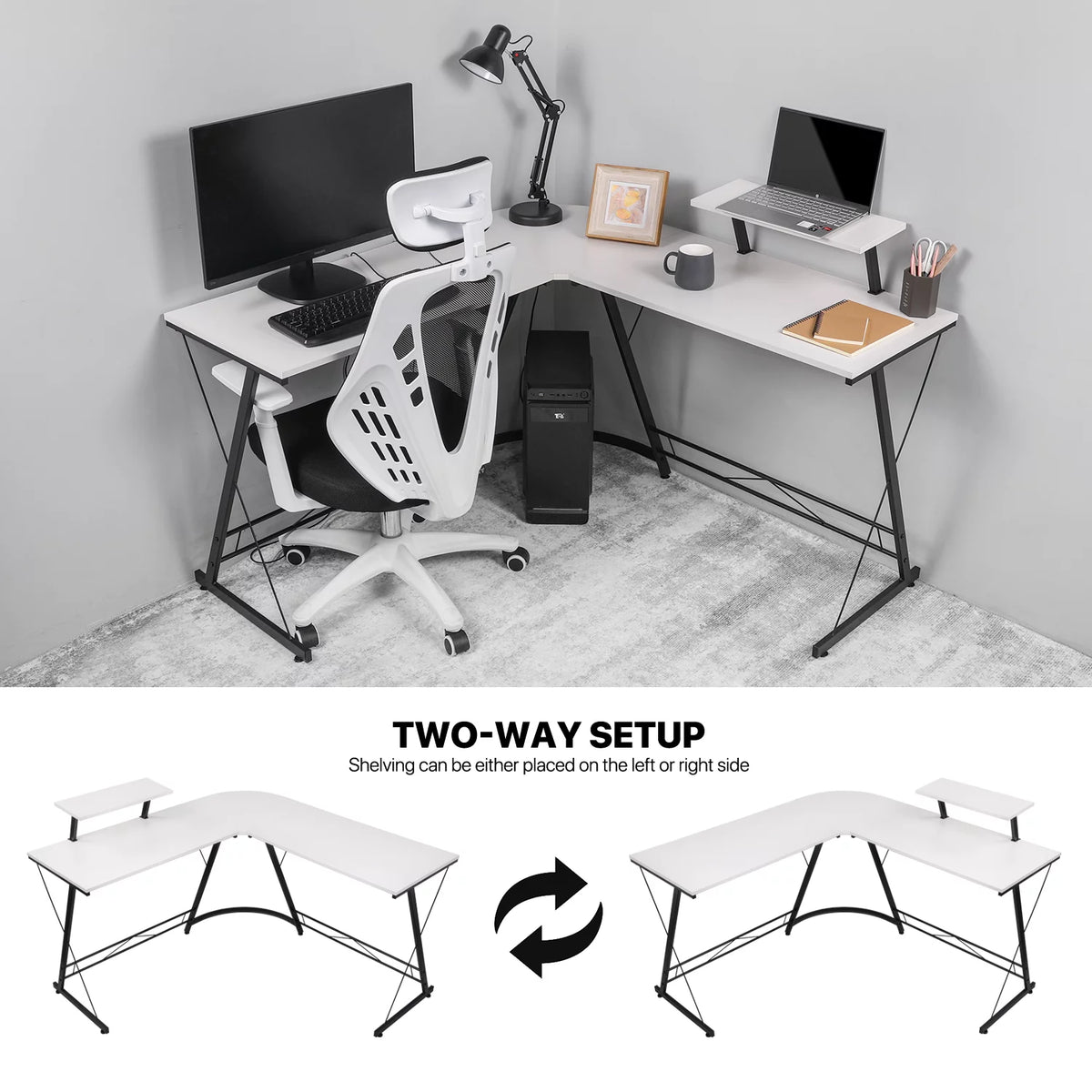 Computer Desk & Chair Set Adjustable Swivel Office Chair L Shaped Writing Table Workstation with Monitor Stand Red J702