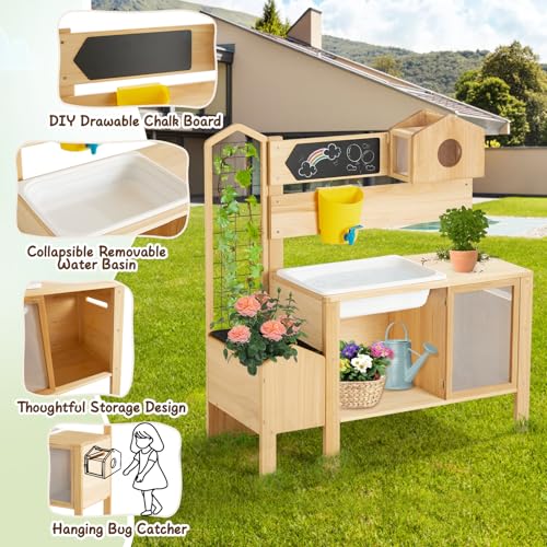 Wooden Potting Table with Raised Garden Bed and Sink E518090