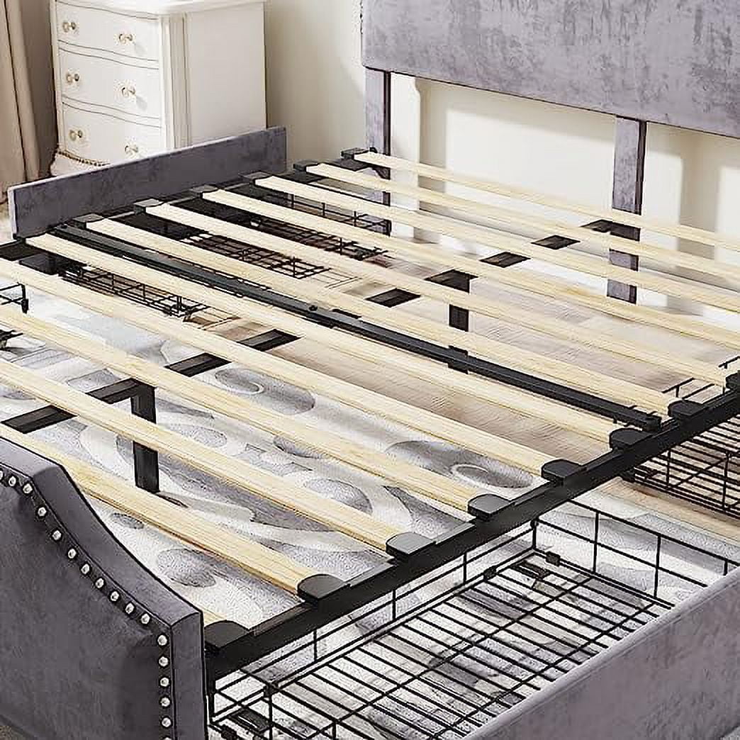 King Size Velvet Upholstered Platform Bed Frame with 4 Storage Drawers and Headboard X447248