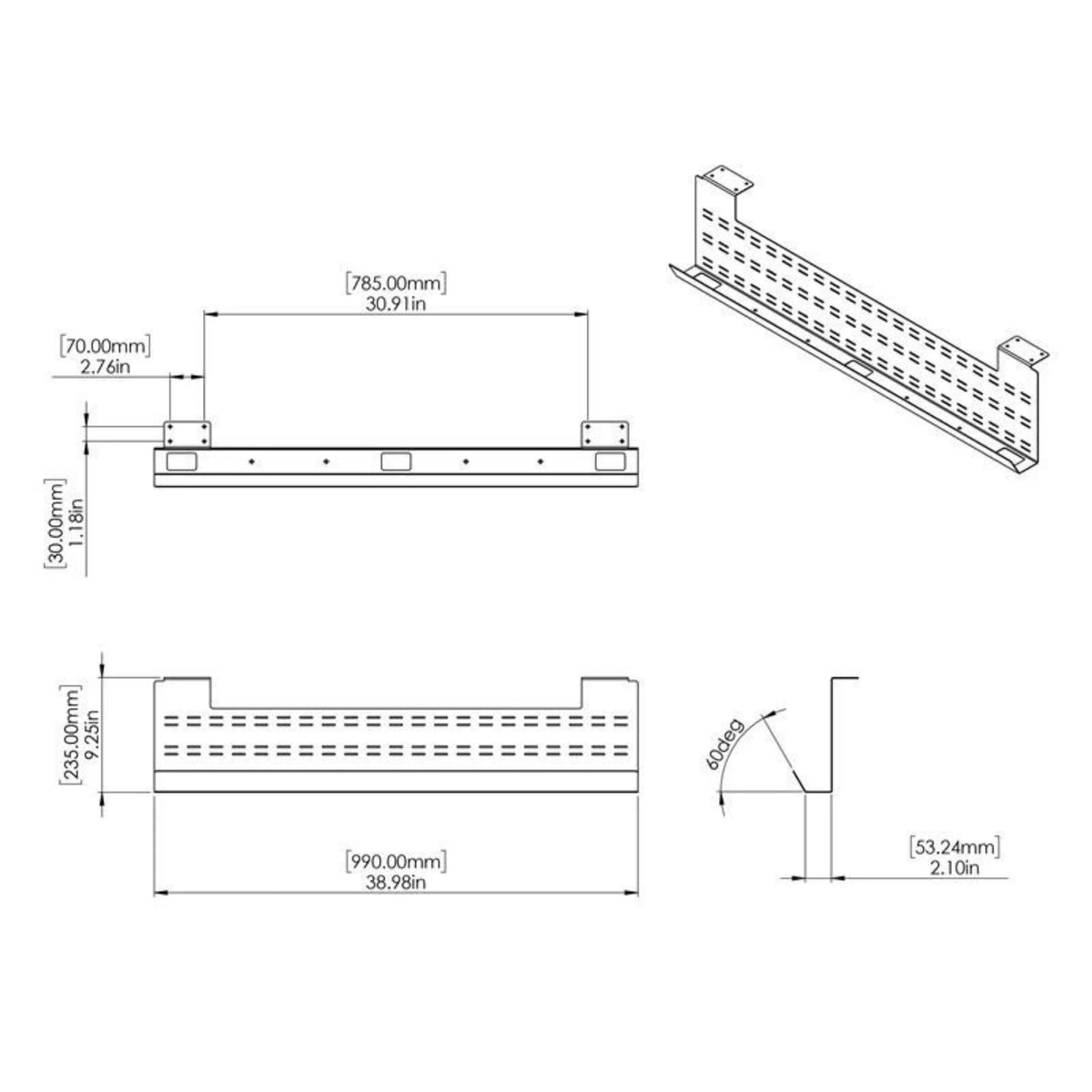 White 39" Under Desk Cable Management Tray and Modesty Panel P760