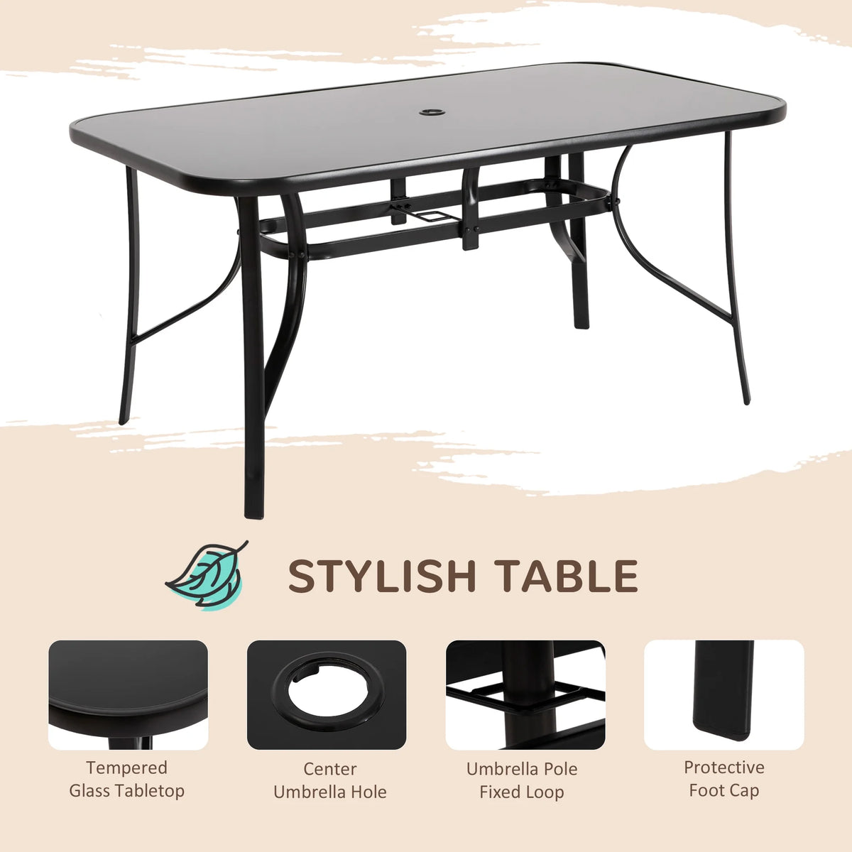 Black Patio Dining Set for Six with Umbrella U898563