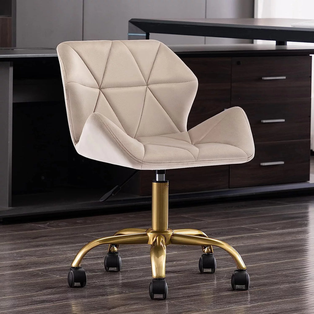 Khaki Velvet Swivel Office Chair with Wheels R4103