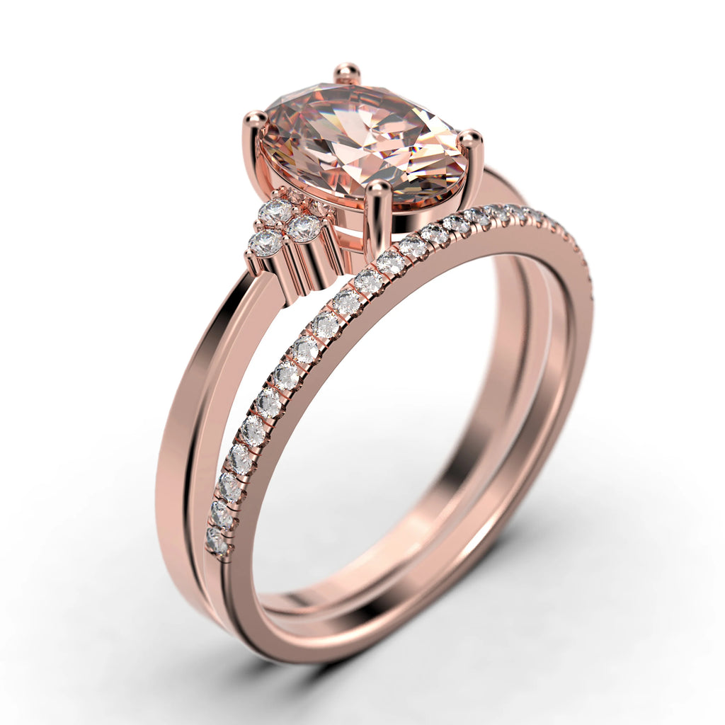 2.00 Carat Oval Cut Morganite And Diamond Moissanite Engagement Ring In Silver With 18K Rose Gold Plating N334