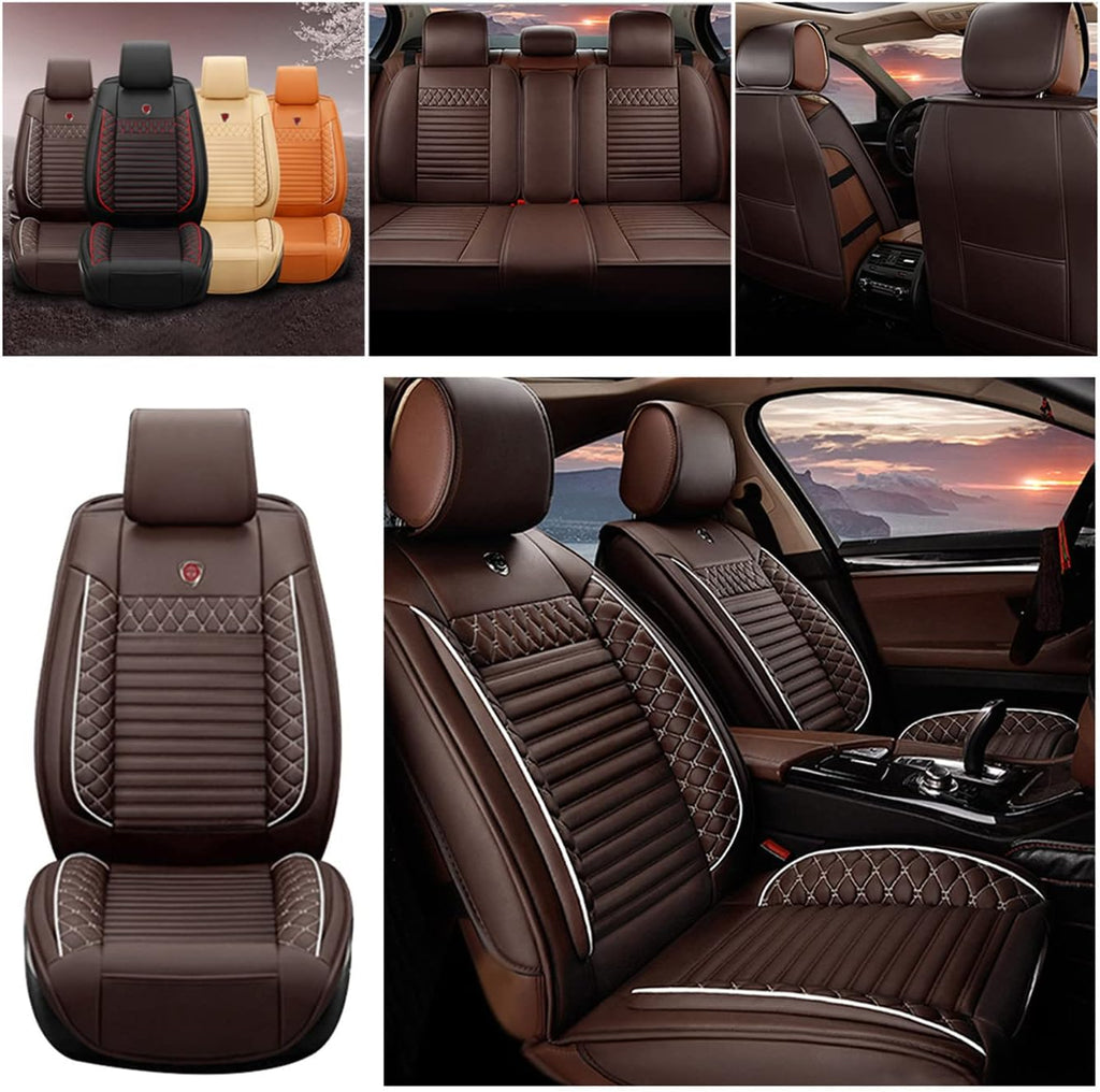 Beige PU Leather Waterproof Car Seat Cover Protectors A350234