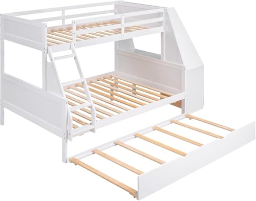 Twin Over Full Wooden Bunk Bed with Desk and Trundle G903253