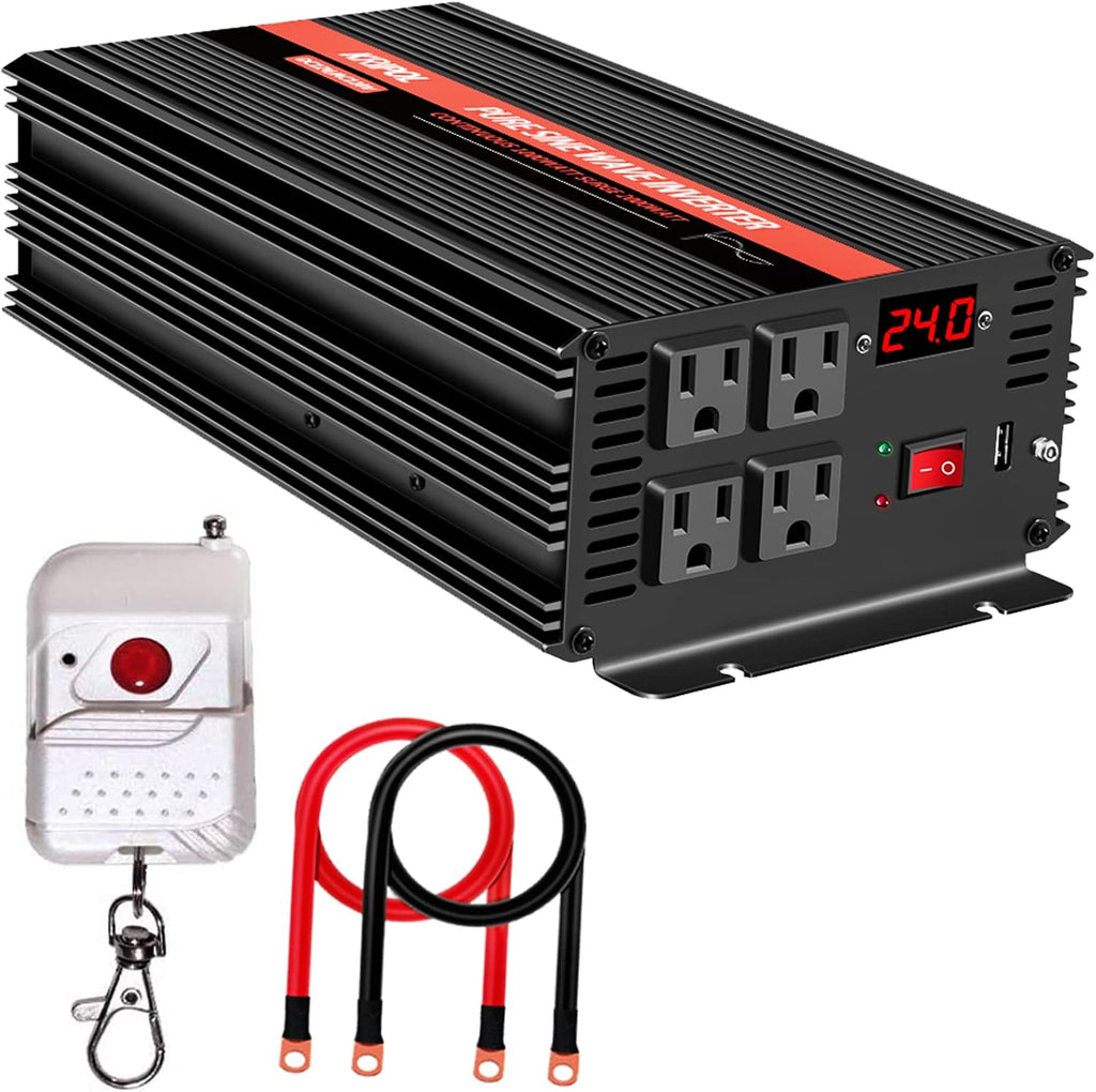 1000 Watt Pure Sine Wave Inverter 12v DC to 110/120v AC with Wireless Remote Control M955