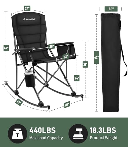 Folding Rocking Chair with Cup Holder & Side Pocket, Black T580428