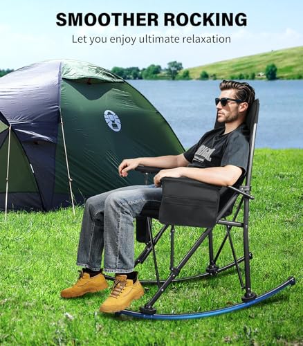 Folding Rocking Chair with Cup Holder & Side Pocket, Black T580428