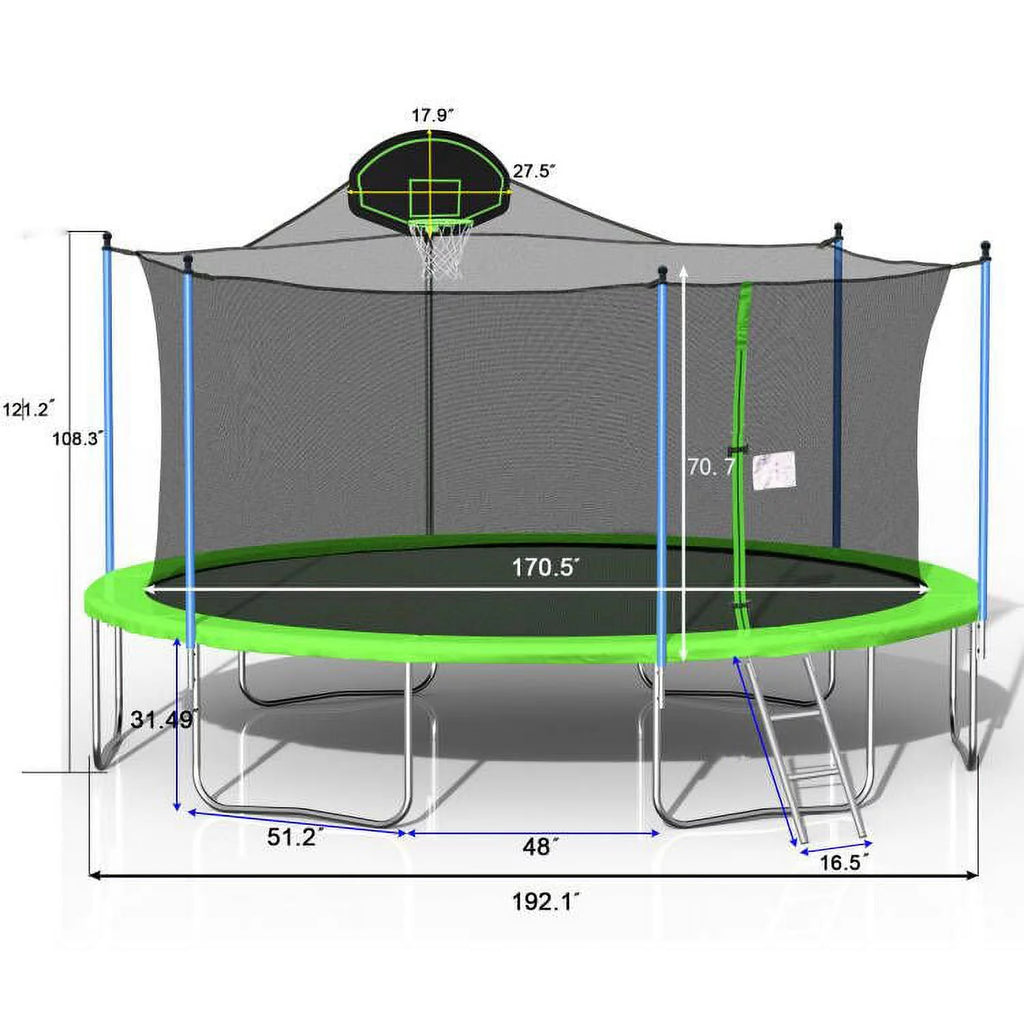 14FT Trampoline with Basketball Hoop and Safety Enclosure Net Z455127