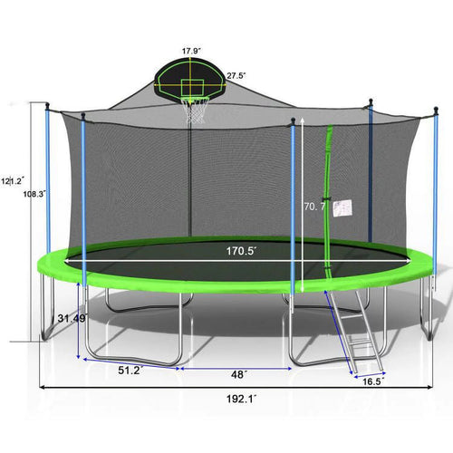 14FT Trampoline with Basketball Hoop and Safety Enclosure Net Z455127