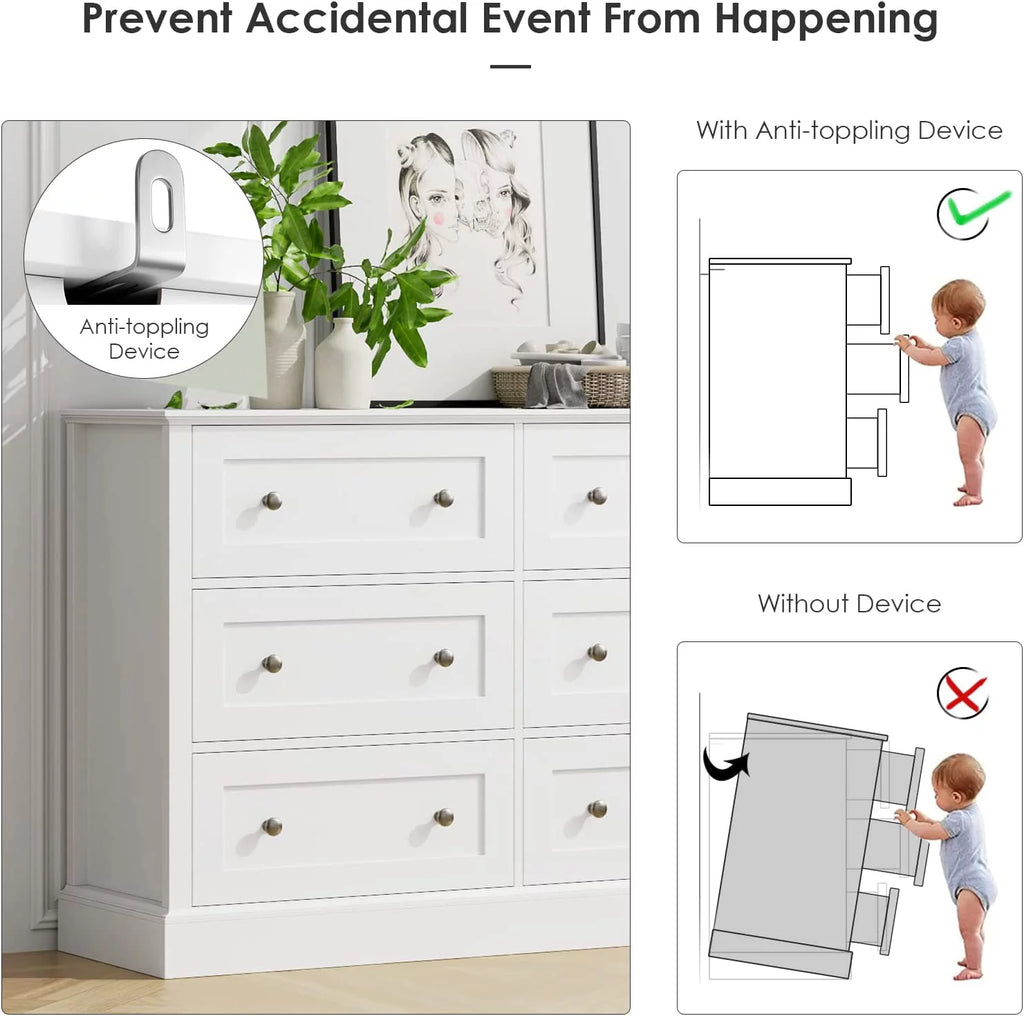 White 6 Drawer Double Dresser I5403