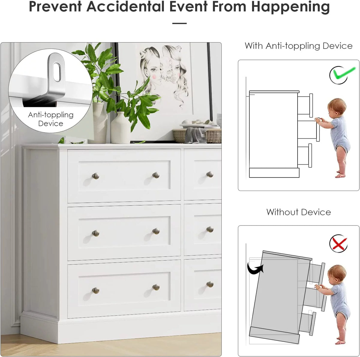 White 6 Drawer Double Dresser I5403