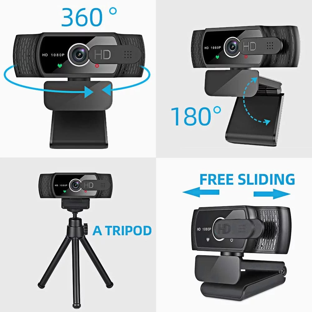Webcam with Microphone, 1080P Web Camera with Privacy Shutter and Tripod Stand E55617