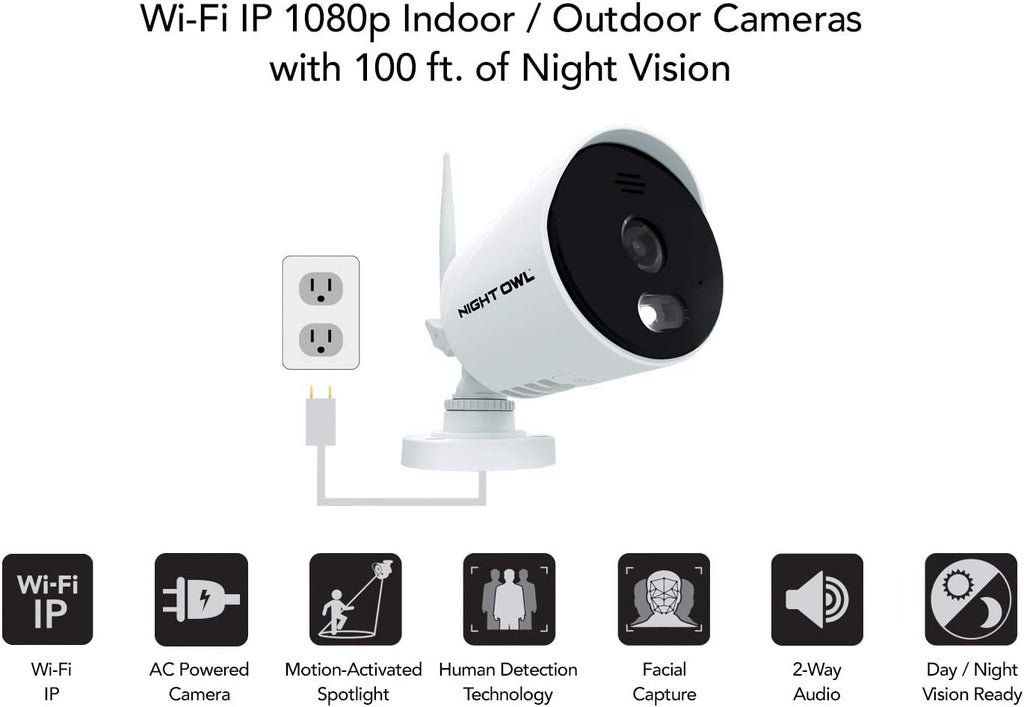 1080p HD Wi-Fi Indoor/Outdoor Camera with Night Vision, 2-Way Audio, 2-Pack O638