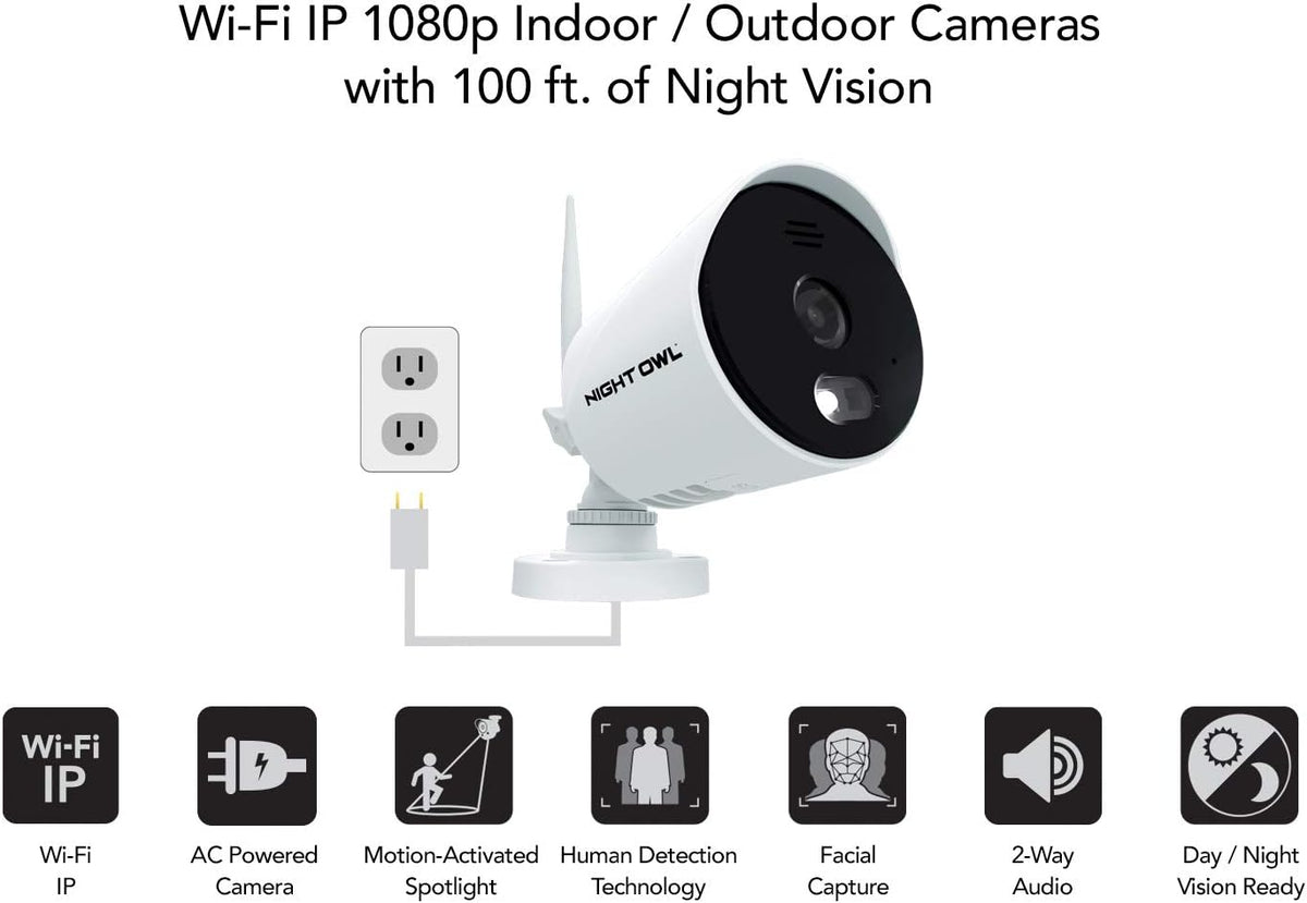 1080p HD Wi-Fi Indoor/Outdoor Camera with Night Vision, 2-Way Audio, 2-Pack O638