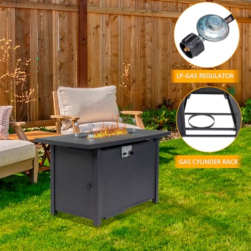 43 Inch Propane Fire Pit Table with Lid and Metal Tabletop, 50,000 BTU Gas Fire Pit Table with 6.6 Pounds Lava Stones M284656