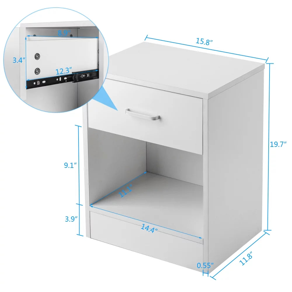 White Wood Nightstand with Storage Drawers V150