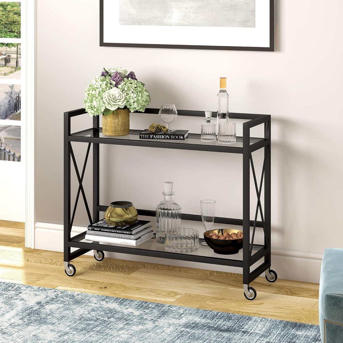 Metal Bar Cart with Glass Shelf I914905