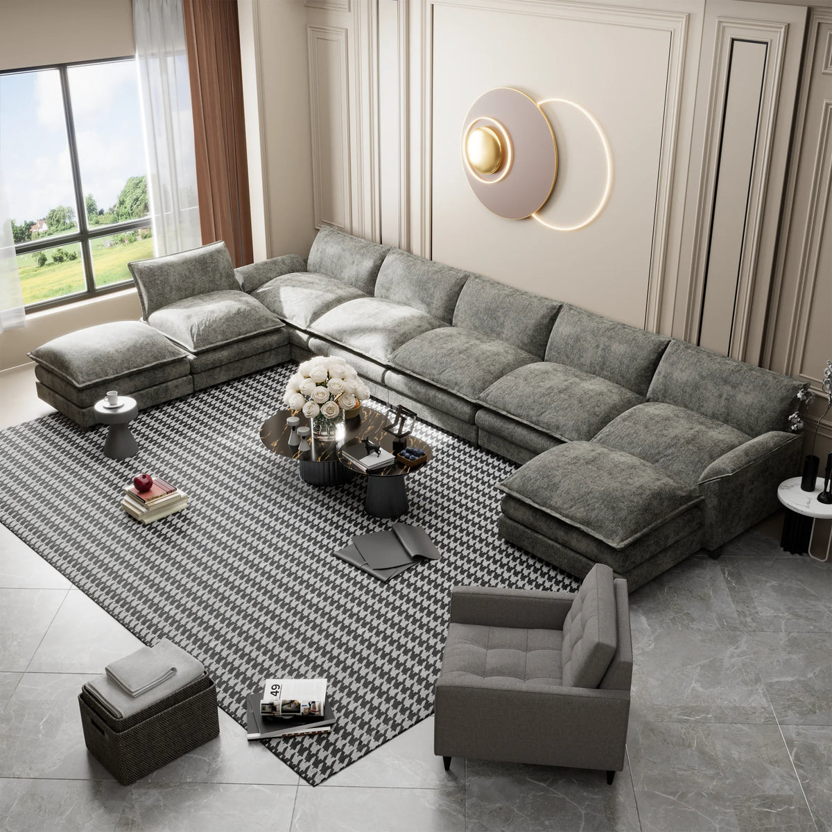 Gray Oversized Modular Sectional Sofa with Ottomans M37733