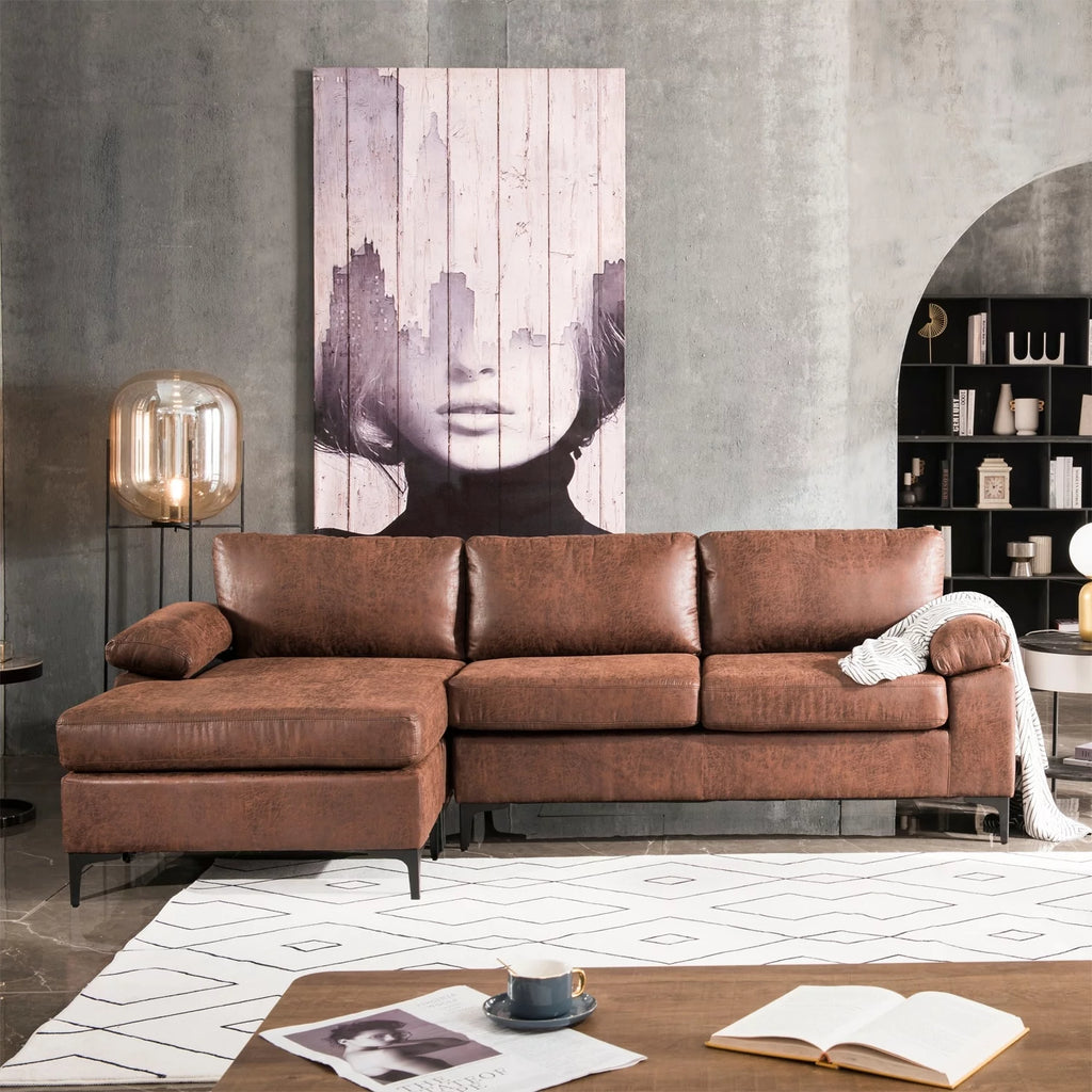 Brown Suede Reversible Chaise Sofa Z81706