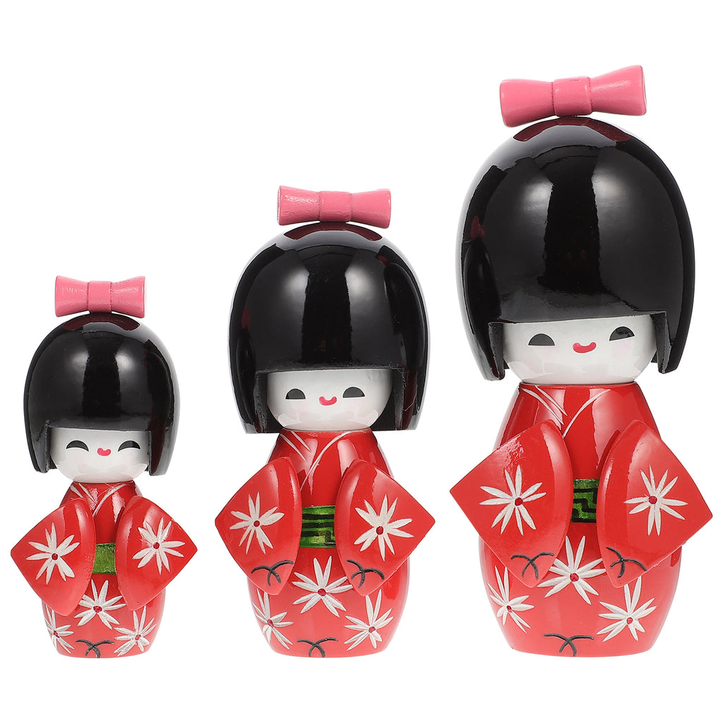 3 Pcs Wooden Japanese Ornament Figurines Y606150