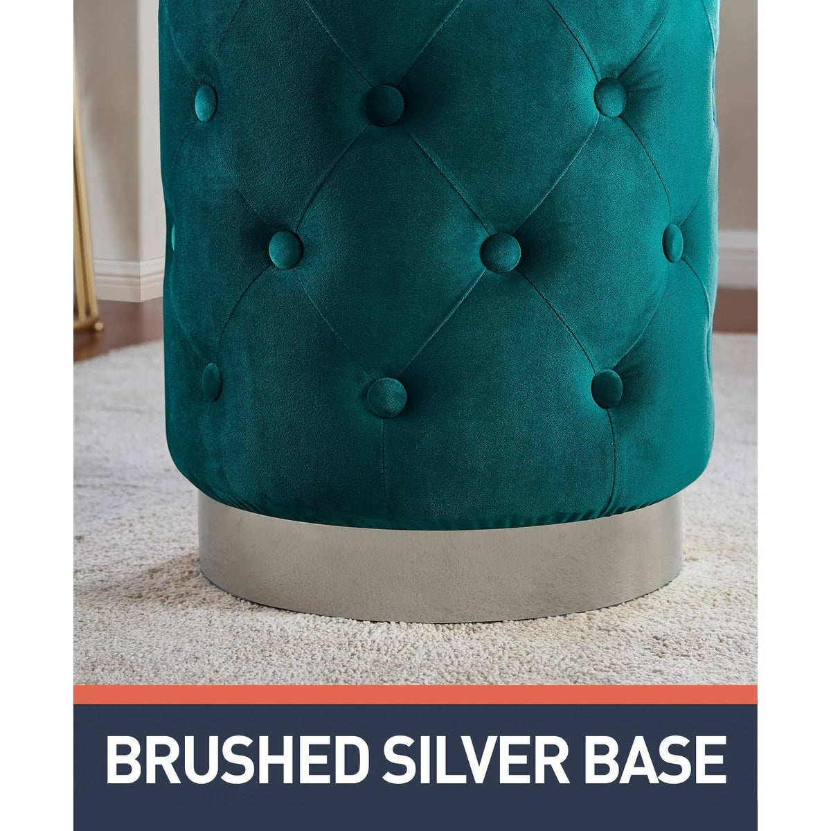 Teal Velvet Ottoman with Silver Metal Base C967172
