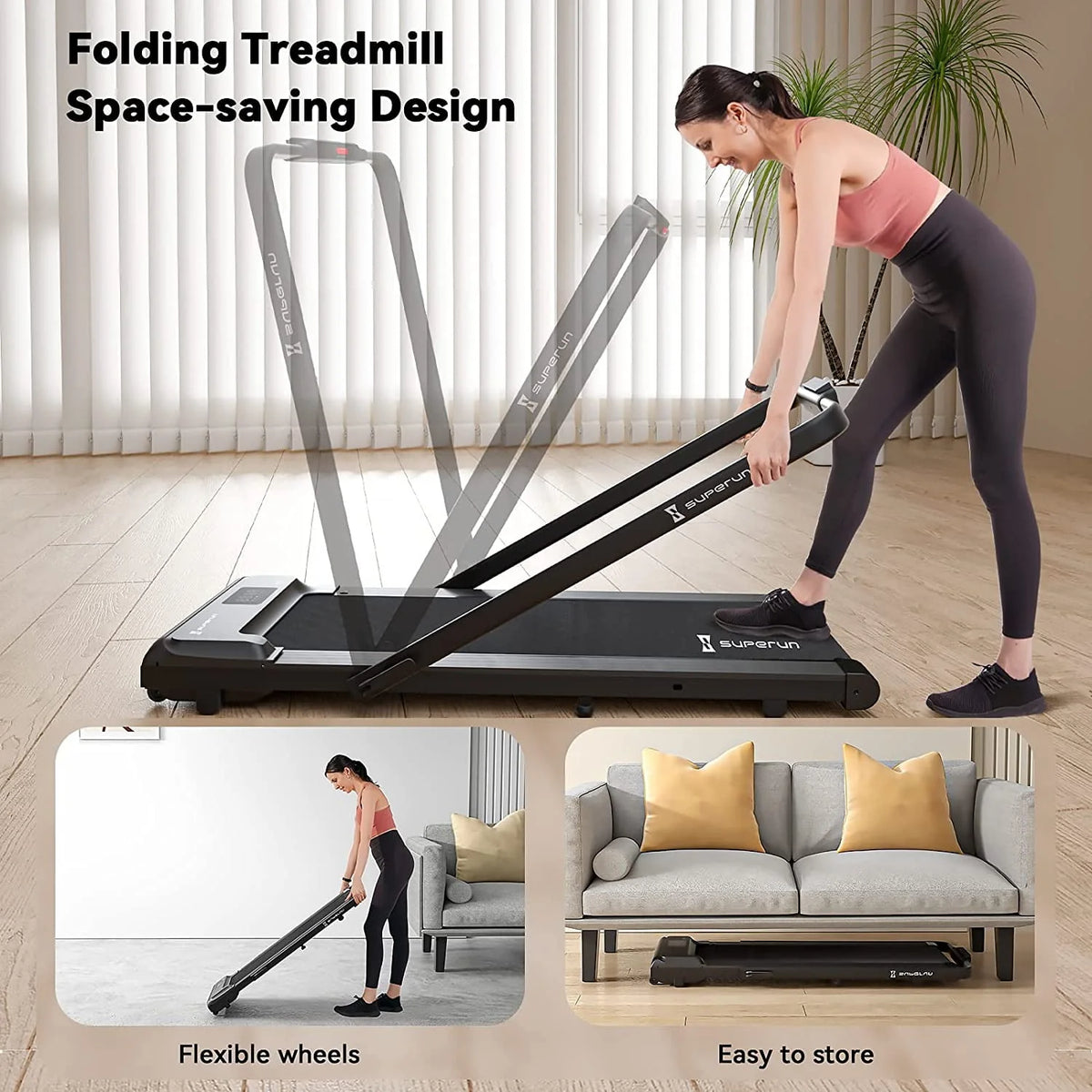 2 in 1 Folding Treadmill 3 HP 300lbs Capacity S4552