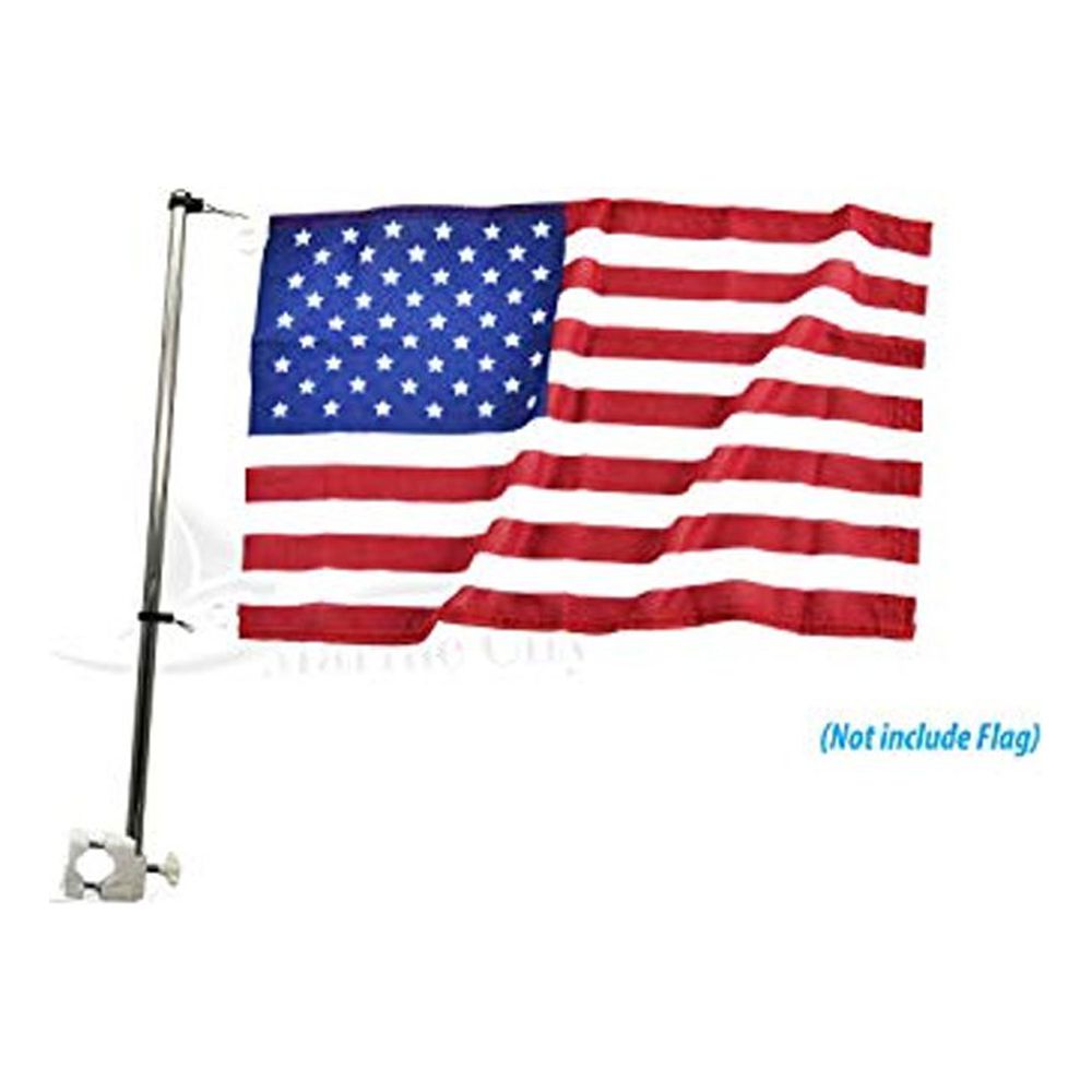21" Stainless Steel Rail Mounted Flag Staff with Black Plastic Flag Pole Base for Boat Yacht D435