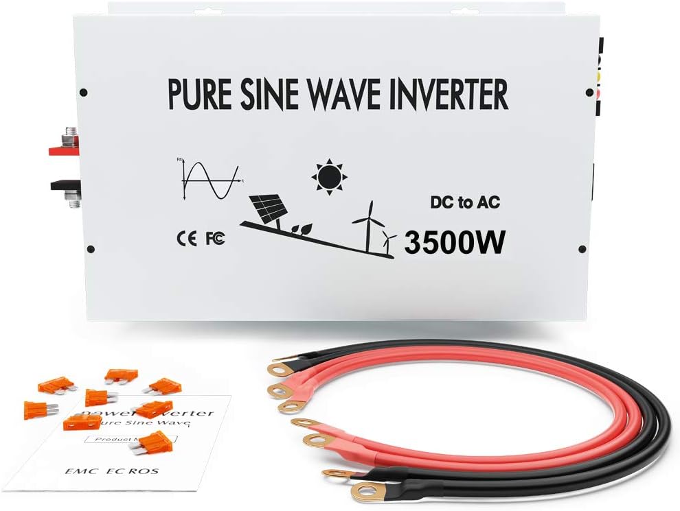 3500W Pure Sine Wave Power Inverter DC 48V to 110V 120V AC with Dual Outlets K713438