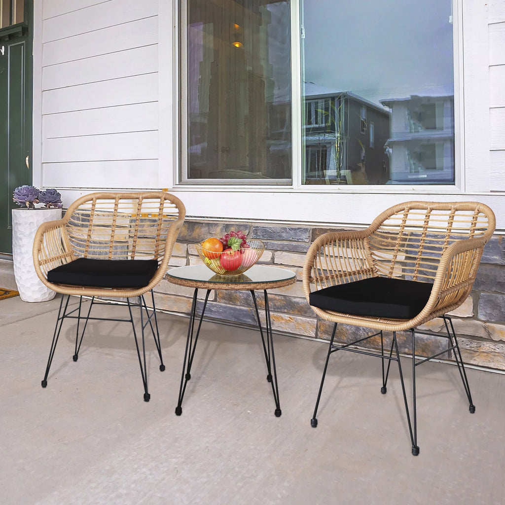 3-Piece Yellow Wicker Outdoor Furniture Set D9802