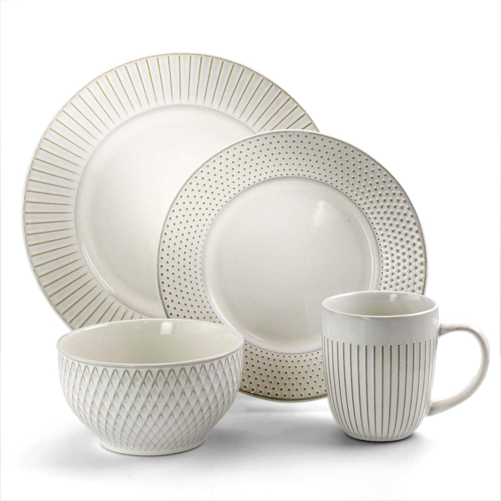 16 Piece White Stoneware Dinnerware Dish Set K817
