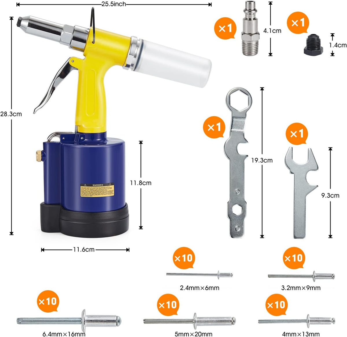 Pneumatic Air Riveter with 50pcs Open End Blind Rivet, Pack of 2 D72437