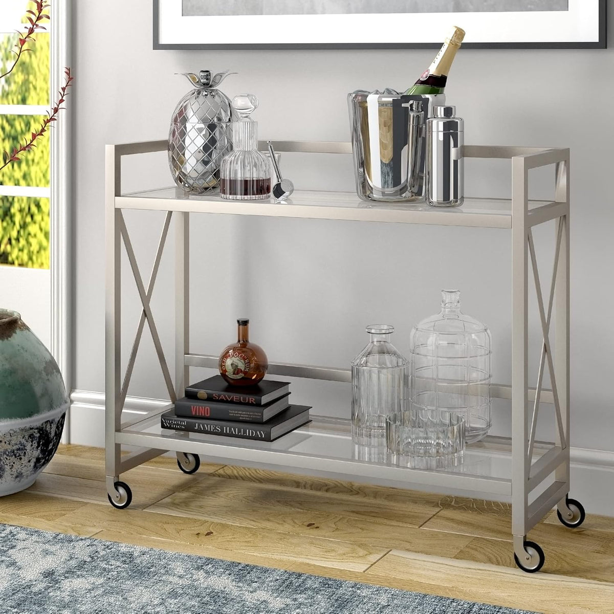 Metal Bar Cart with Glass Shelf I914905