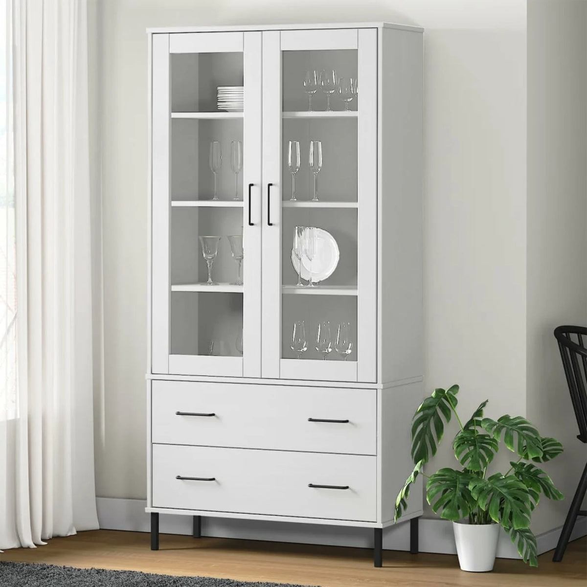 Pine Wood Bookcase with 2 Doors Cabinet and 2 Storage Drawers S864
