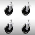Stainless Steel Phenolic Swivel Threaded Stem Caster Set of 4 with 5 inch x 1.25 inch Black Wheels and 12mm Stems P804539