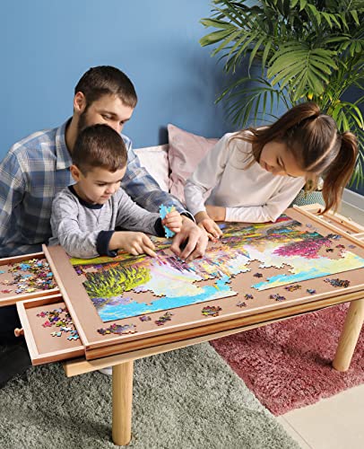 Wooden Jigsaw Puzzle Table with Drawers & Cover Mat, 23" X 31" Portable Puzzle Board Z4014