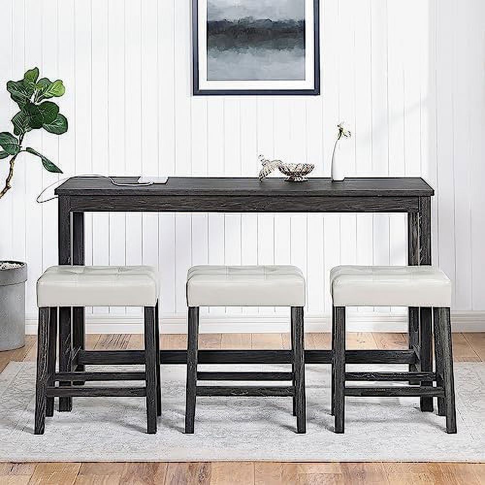 4 Piece Dining Table Set with Power Outlet and 3 Stools M66712