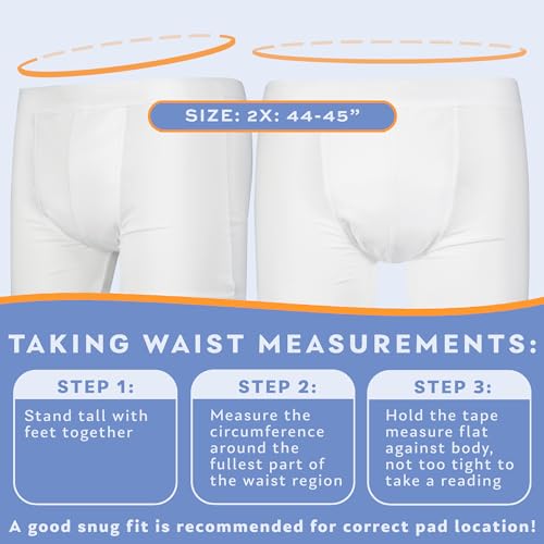 Men’s Incontinence Trunk Style Boxer Brief with Regular Absorbency - Reusable & Washable Leak Proof Underwear (White) (L) (Waist 38-40) K6996