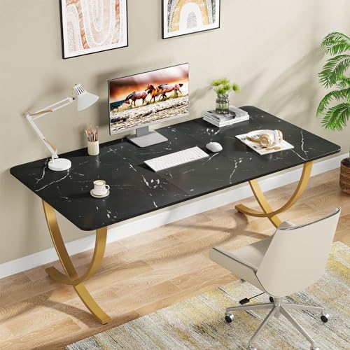 63” White and Gold Executive Desk T316169
