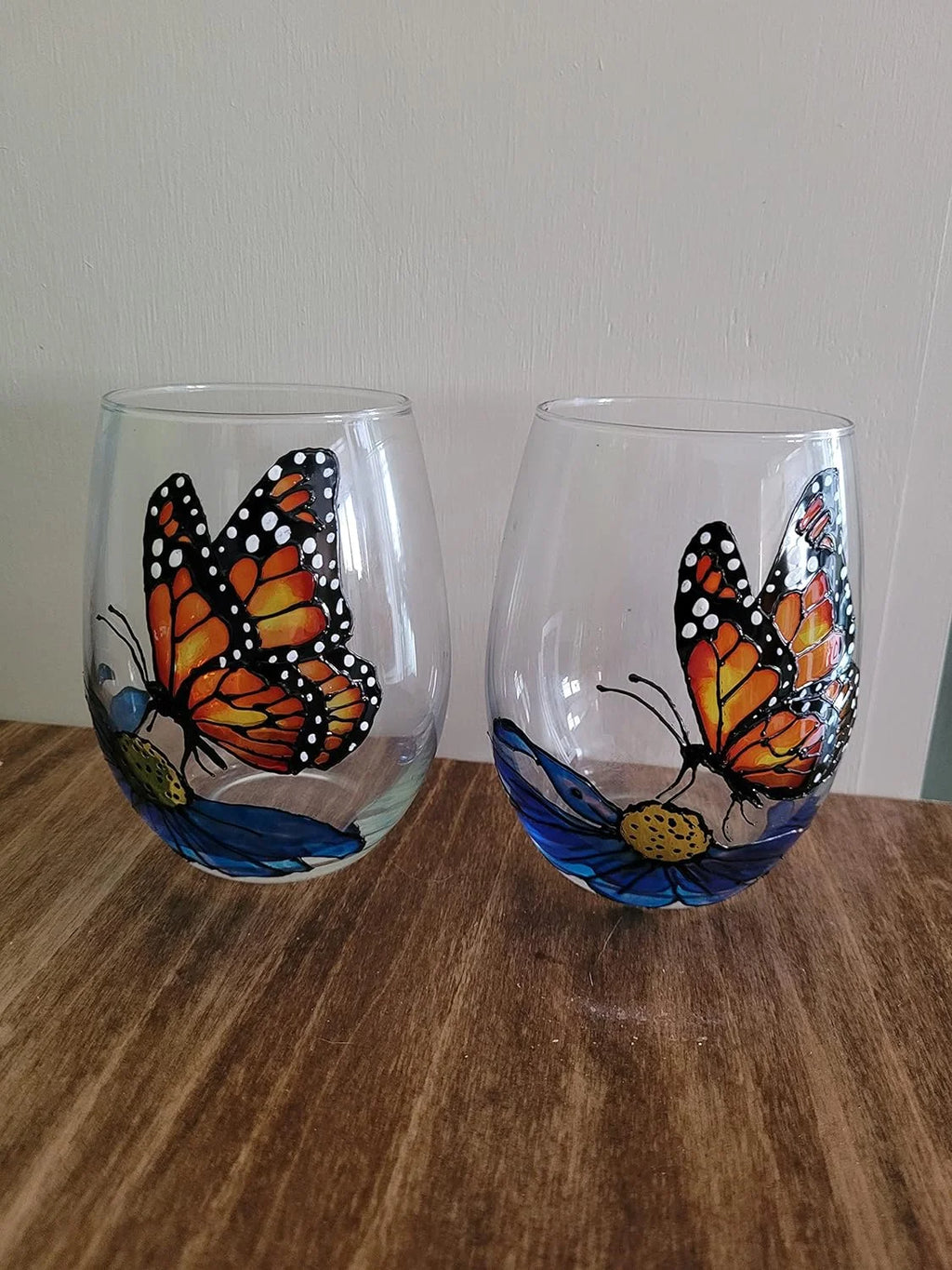 Hand Painted Stemless Wine Glasses Set Of 2 G5208