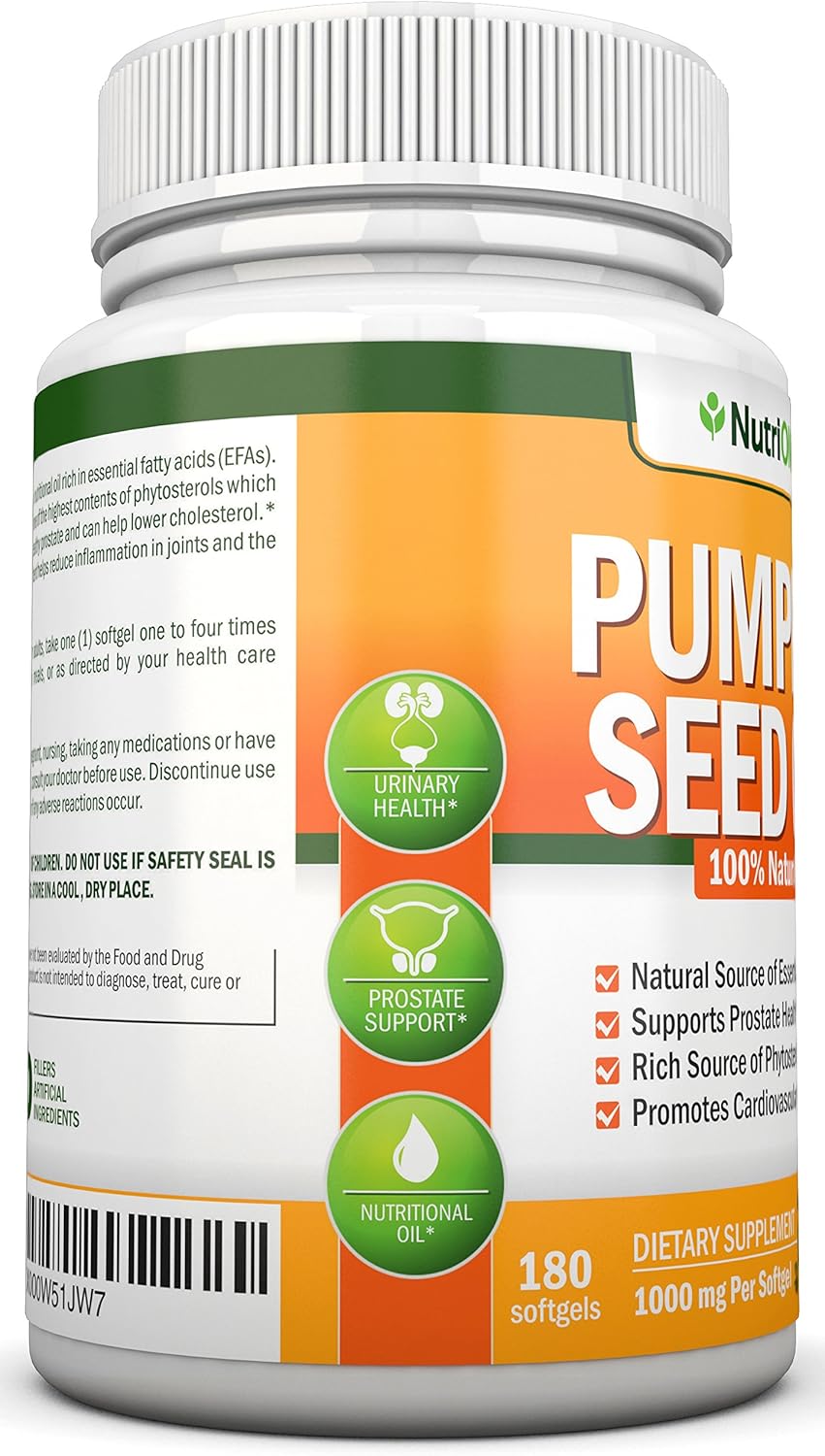 Cold-Pressed Natural Pumpkin Seed Oil 1000mg 180 Softgels Q200